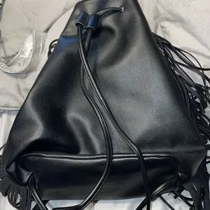NWT Victorias Secret Fringe Bucket Bag Black One Size Victoria main image 3